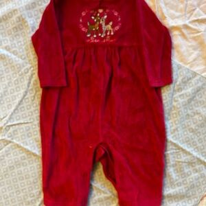 Vintage Red Baby Romper with Embroidered Holiday Design